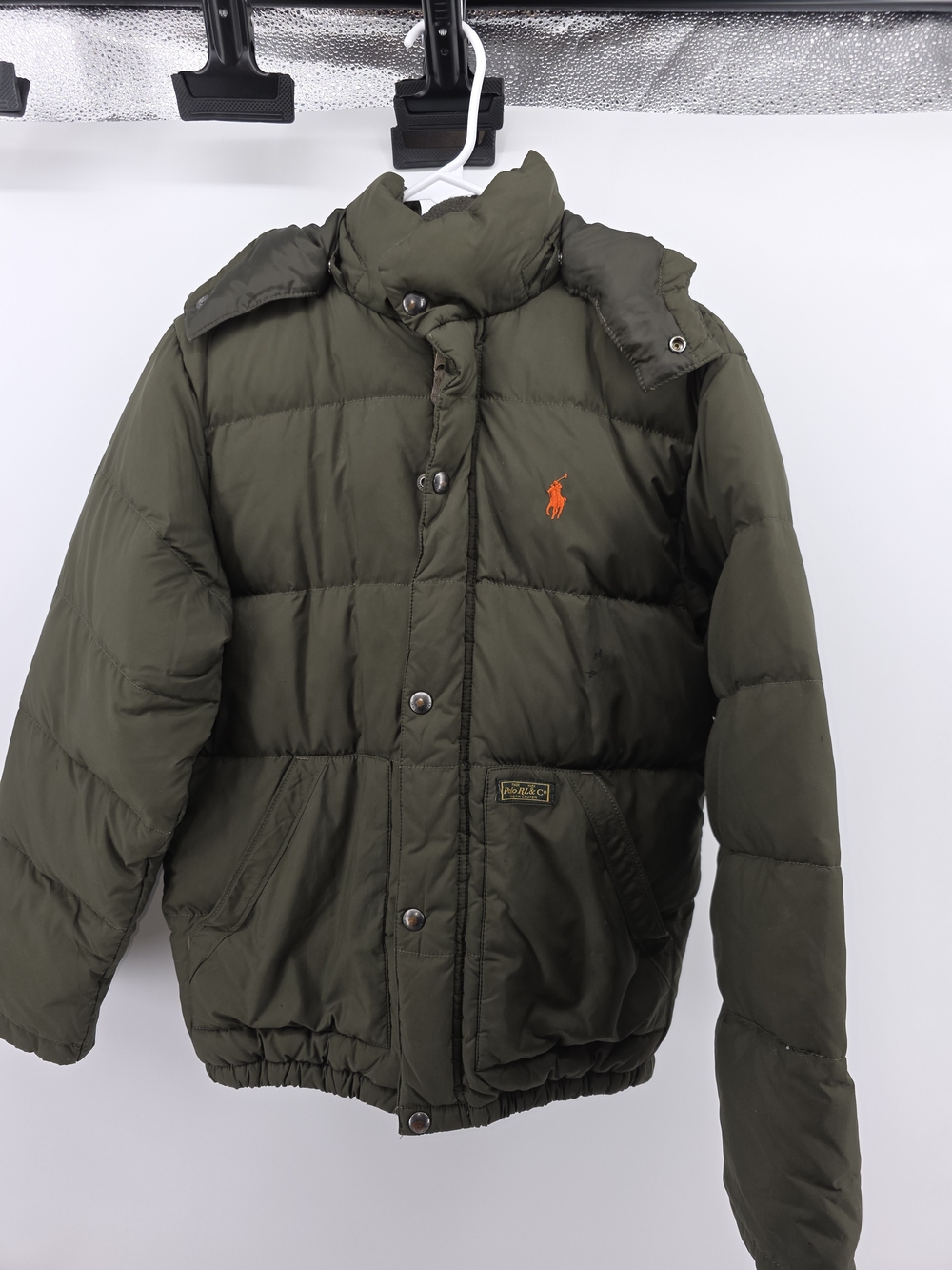 Polo by Ralph Lauren Kids Olive Green Puffer Jacket with Orange Logo